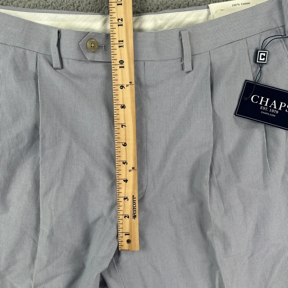 NWT Chaps Dress Pants Men 38x30 Blue White 100% Cotton Pinstripe Double Pleated
